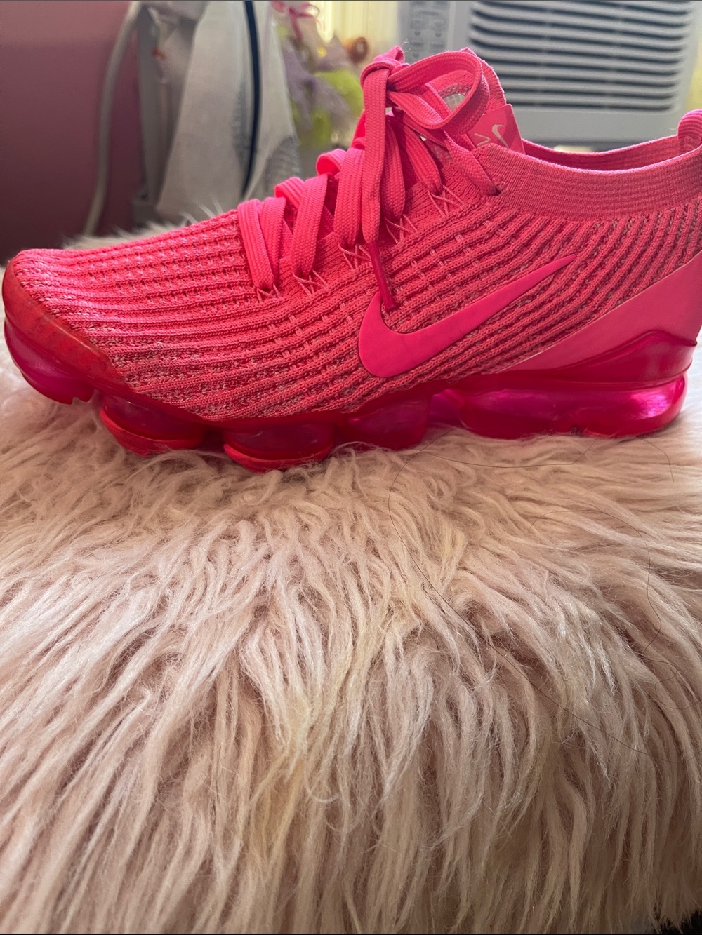 Nike Women's Hot Pink VaporMax Flyknit Athletic Shoes